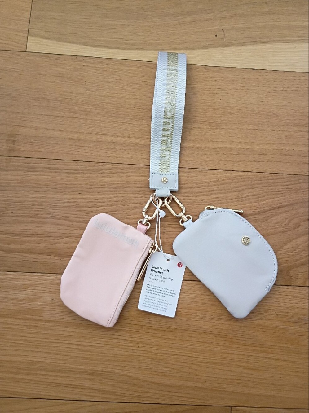 lululemon athletica Dual Pouch Wristlet Gole Set in Blush Pink & Light Gray